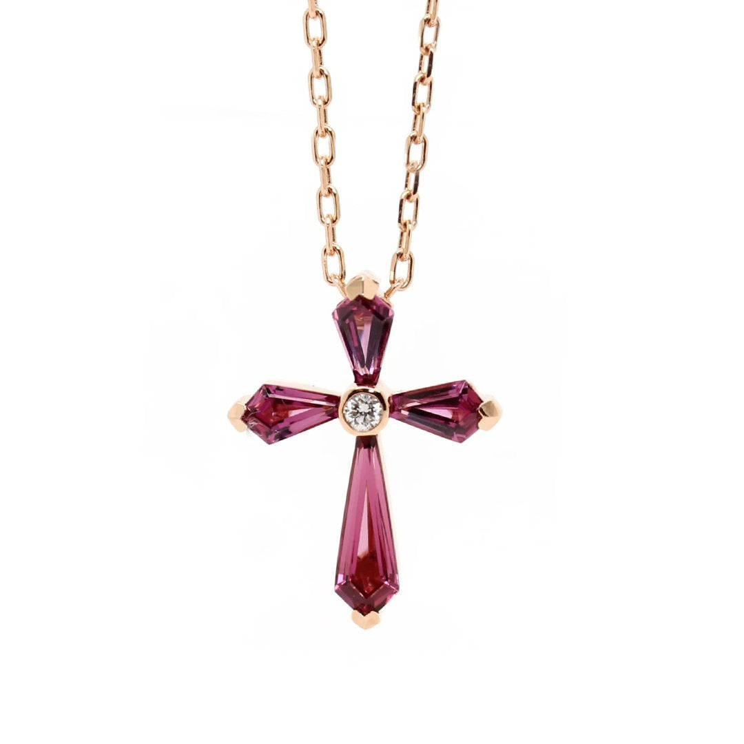 Garnet & Diamond Cross Pendant Necklace