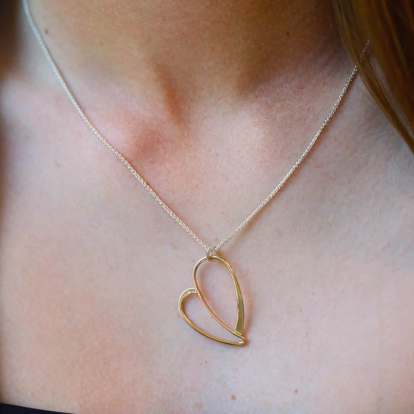 "Love You More" Heart Gold & Silver Necklace