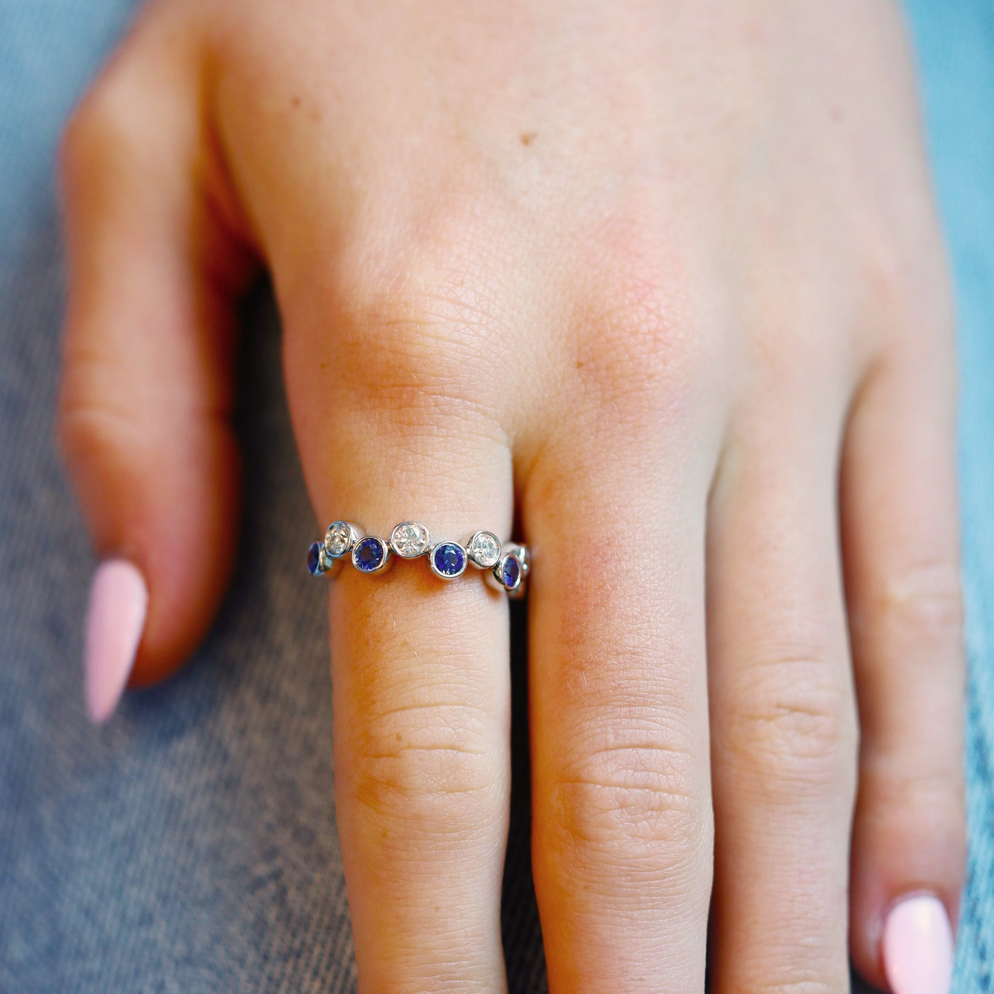 Blue Sapphire & Diamond Band