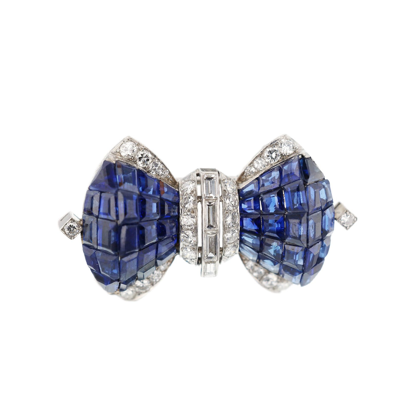 Blue Sapphire & Diamond Bow Brooch