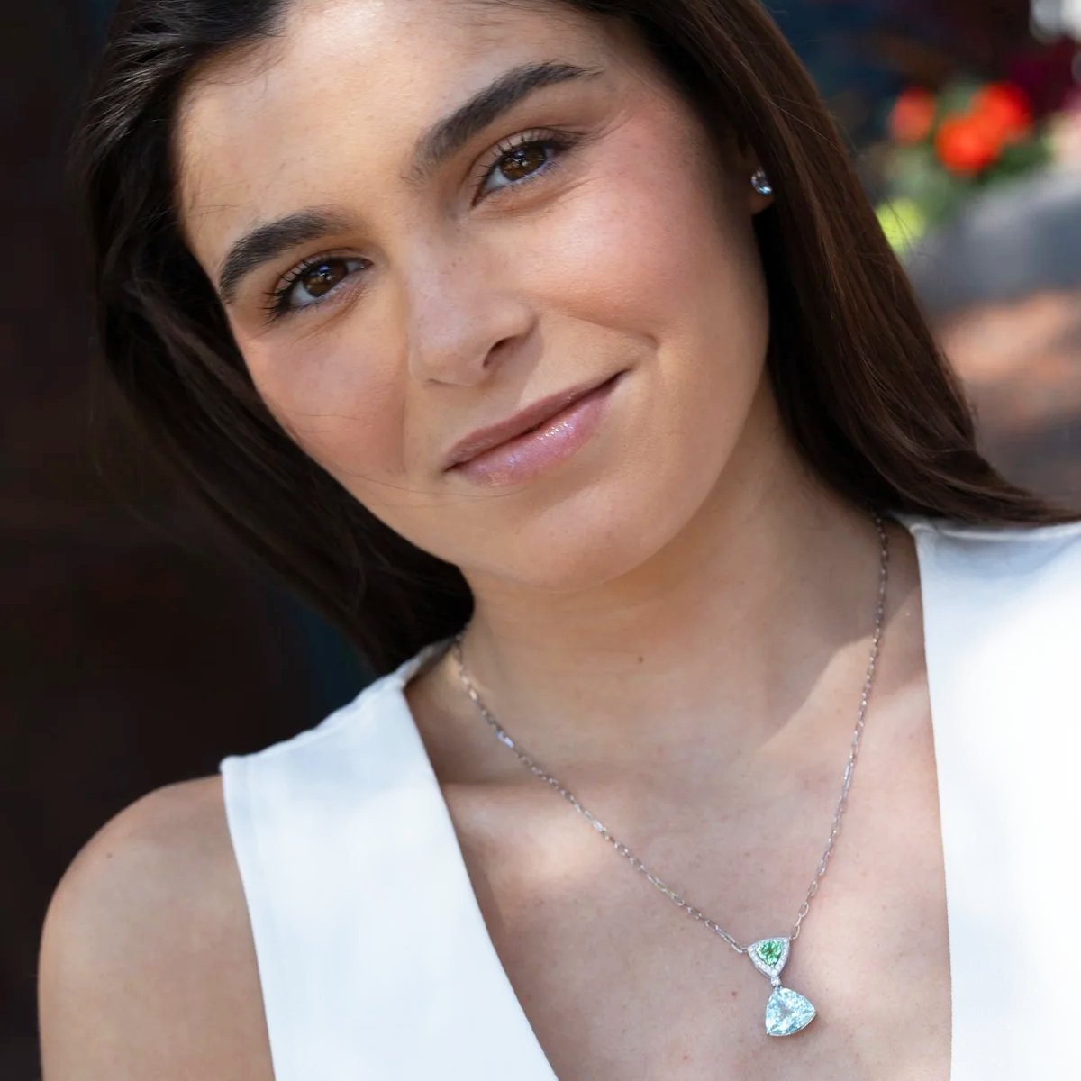 Tourmaline, Aquamarine & Diamond Stationary Drop Necklace