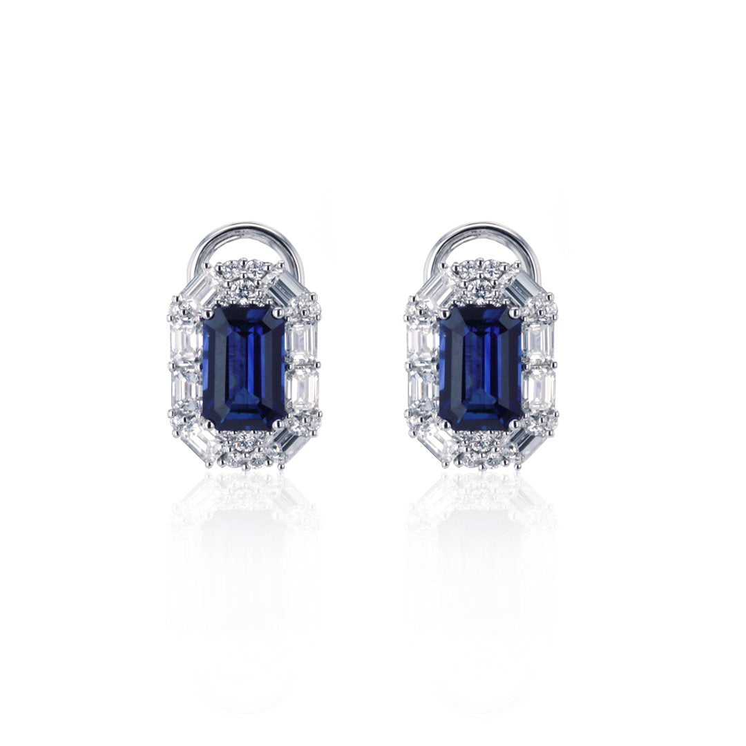 Blue Sapphire & Diamond Halo Earrings