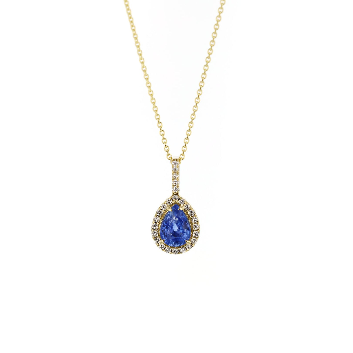 Blue Sapphire & Diamond Halo Pendant