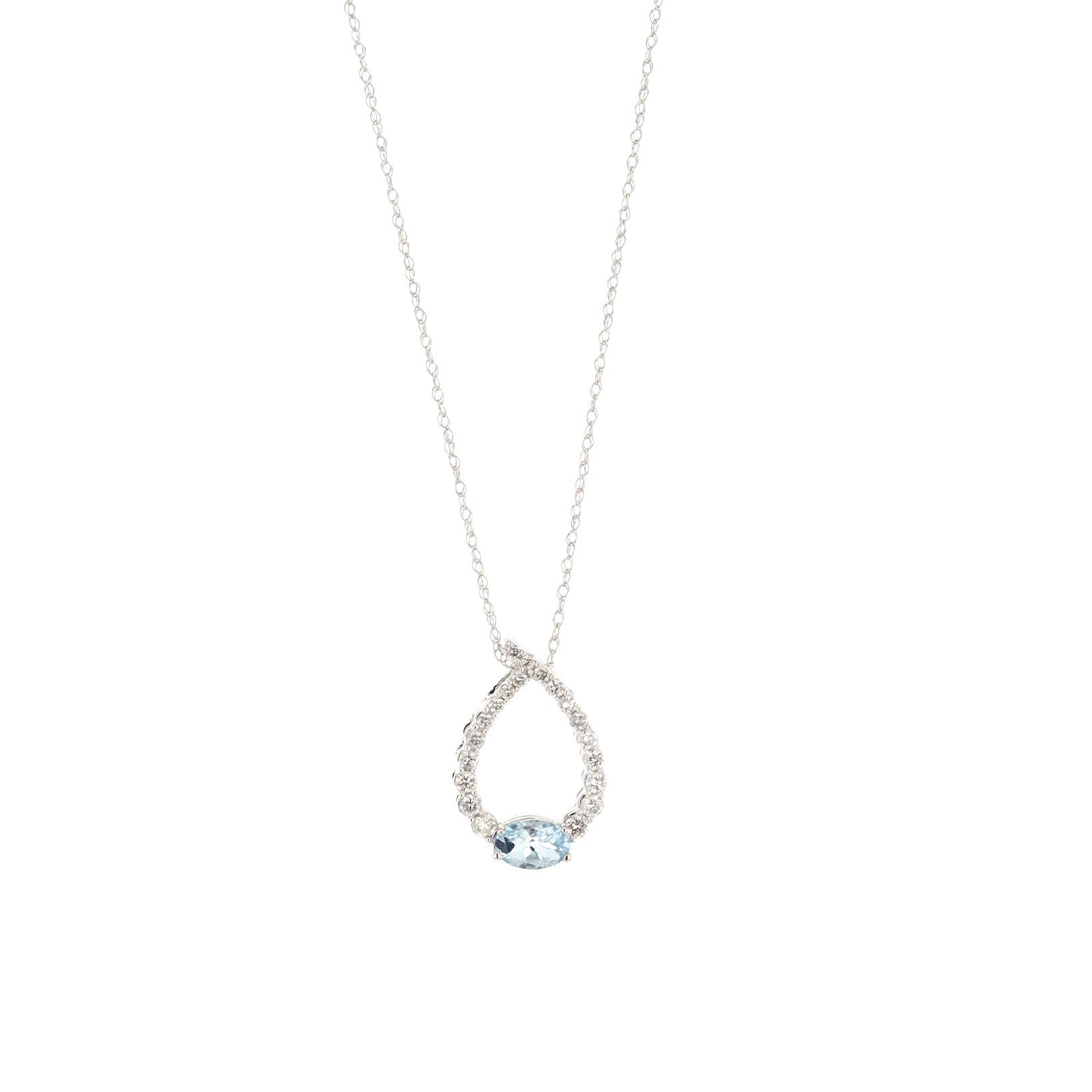 Aquamarine & Diamond Open Pear Pendant Necklace