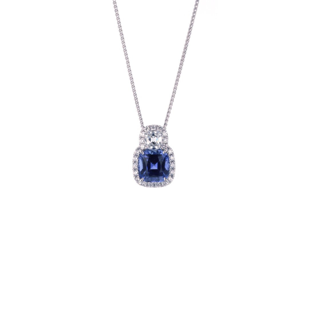 Blue Sapphire & Diamond Pendant Necklace