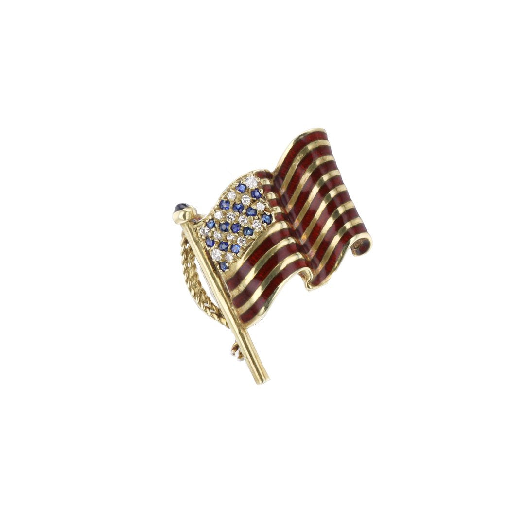 Diamond & Blue Sapphire Flag Pin