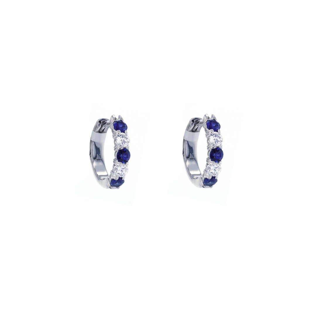 Blue Sapphire & Diamond Hoop Earrings