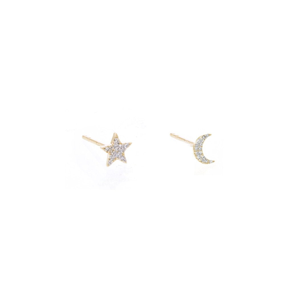 0.08 ctw Diamond Moon & Star Stud Earrings