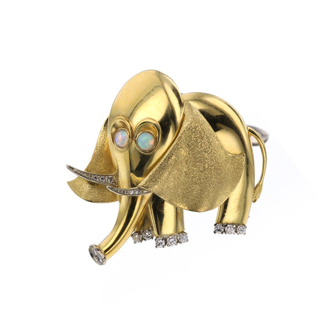 Elephant Diamond & Opal Brooch