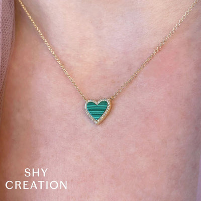Malachite & Diamond Heart Necklace