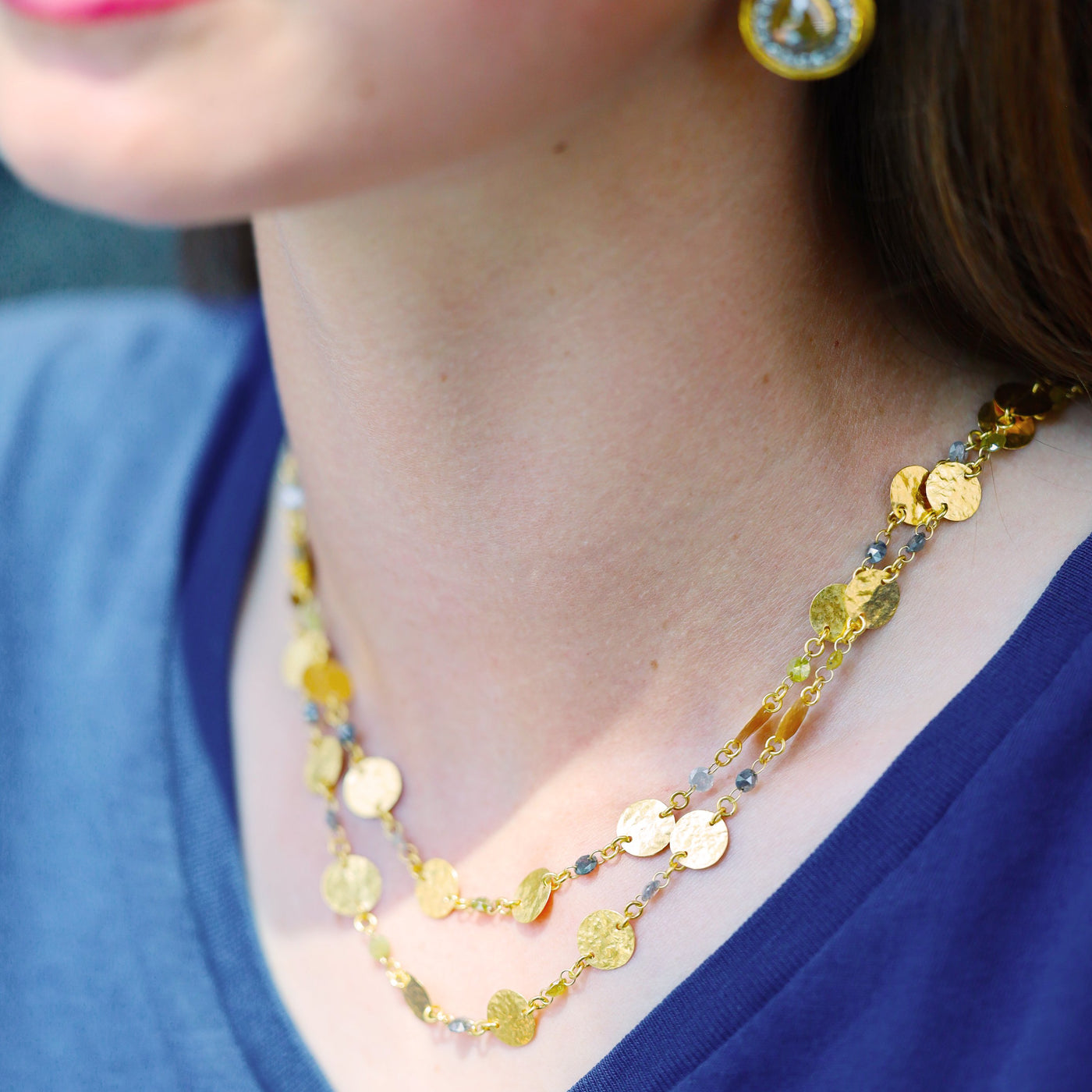 36" Multi-color Briolettes Disc Necklace