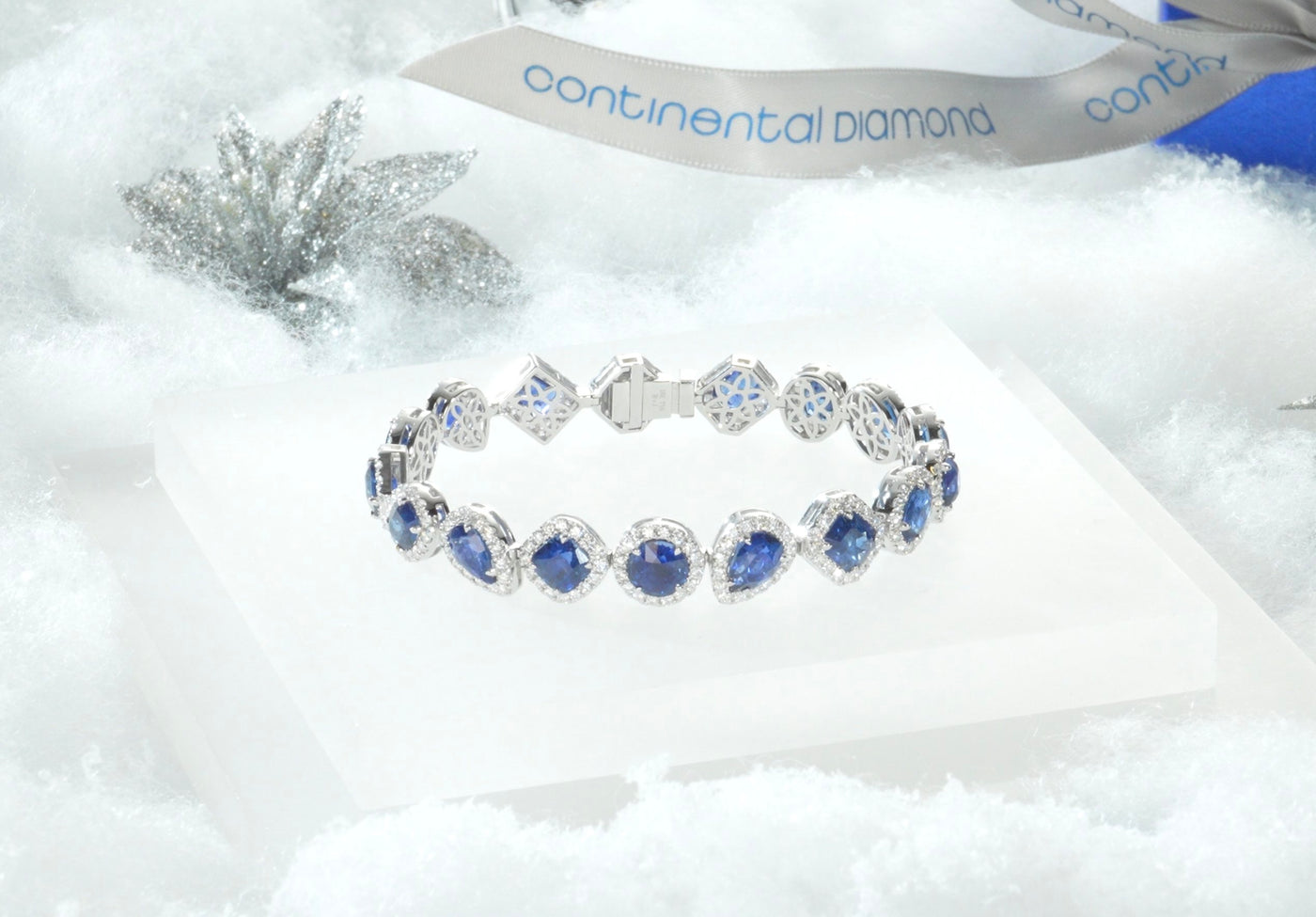 Blue Sapphire & Diamond Halo Bracelet