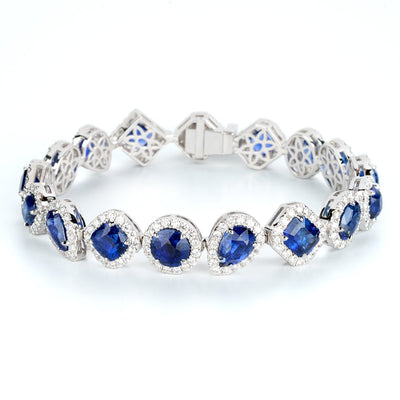 Blue Sapphire & Diamond Halo Bracelet