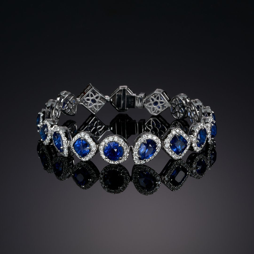 Blue Sapphire & Diamond Halo Bracelet