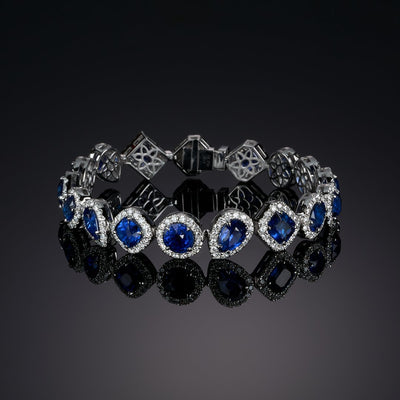 Blue Sapphire & Diamond Halo Bracelet