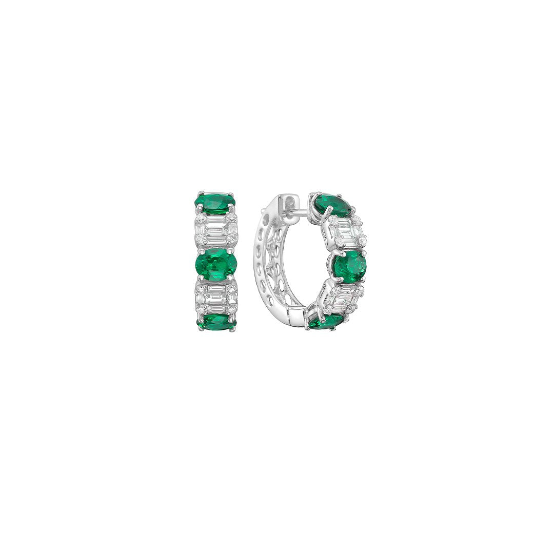 Emerald & Diamond Hoop Earrings