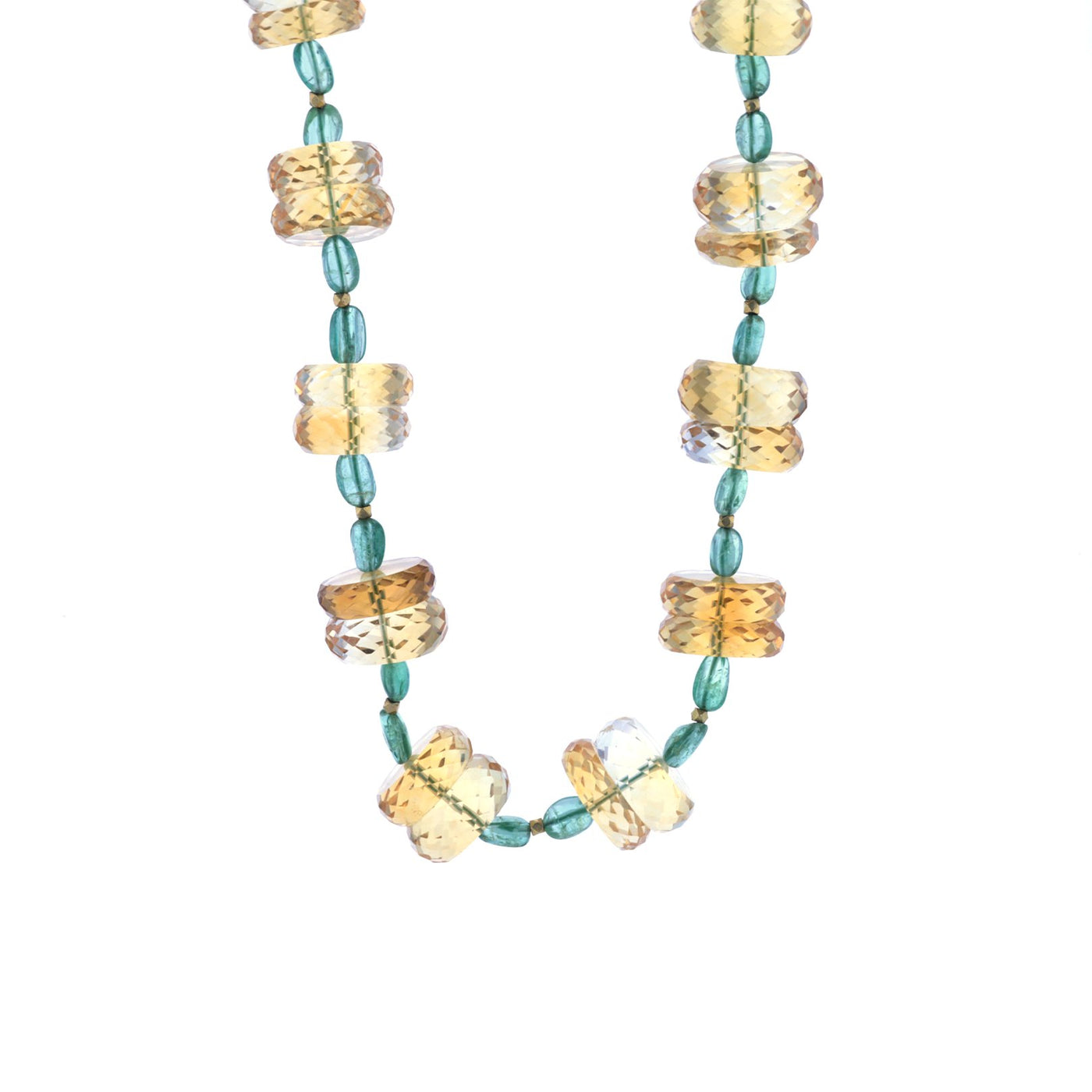 42" Citrine, Emerald & Goldtone Bead Necklace