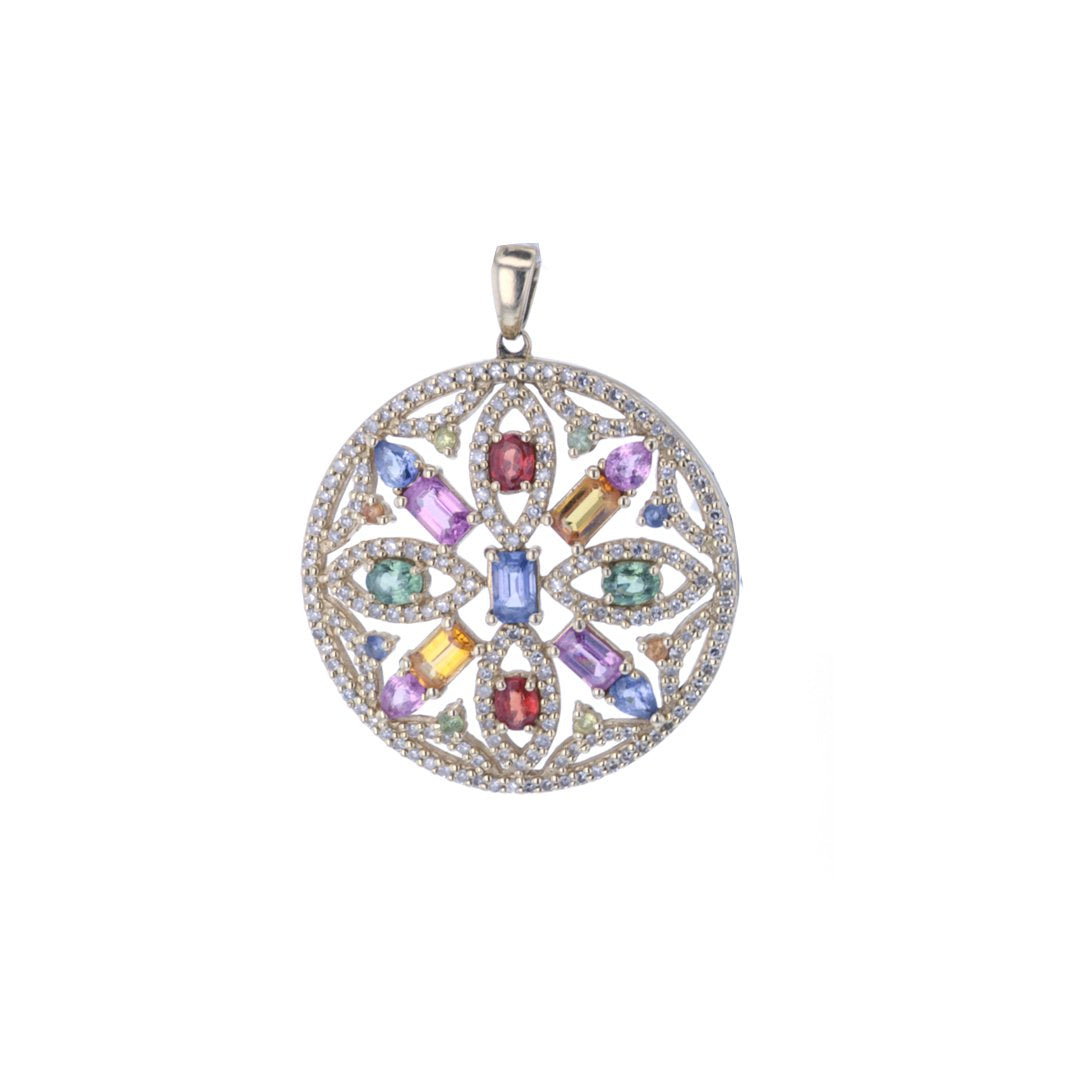 1.25" Multi-Gemstone Medallion Pendant