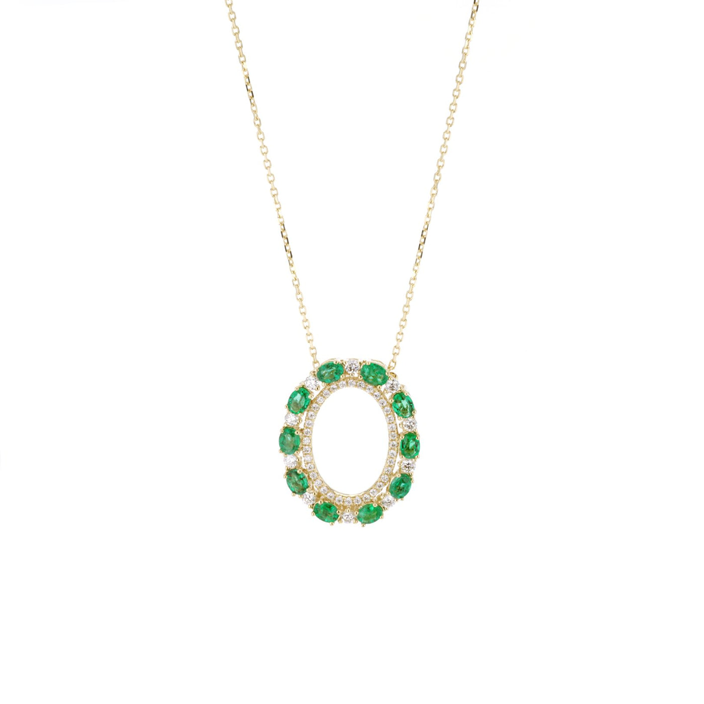 Emerald & Diamond Open Oval Necklace