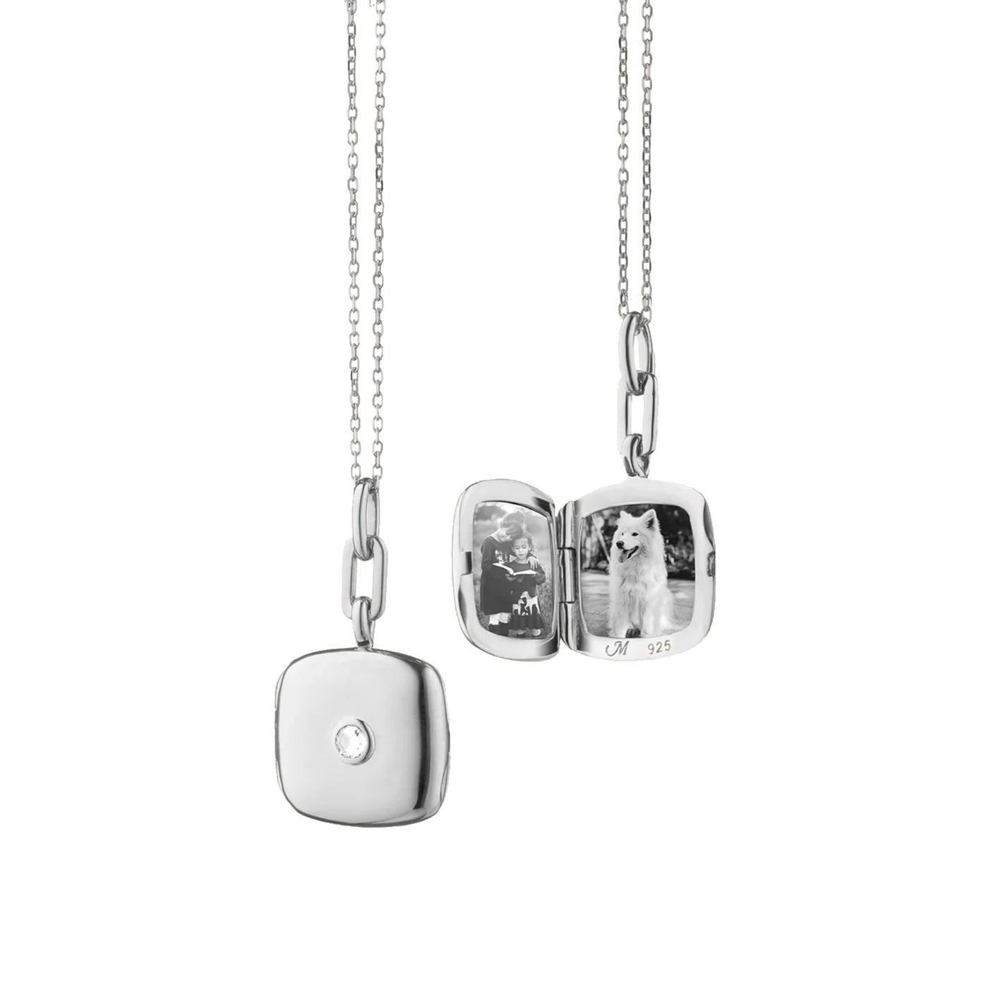 White Sapphire Cushion Locket Pendant Necklace