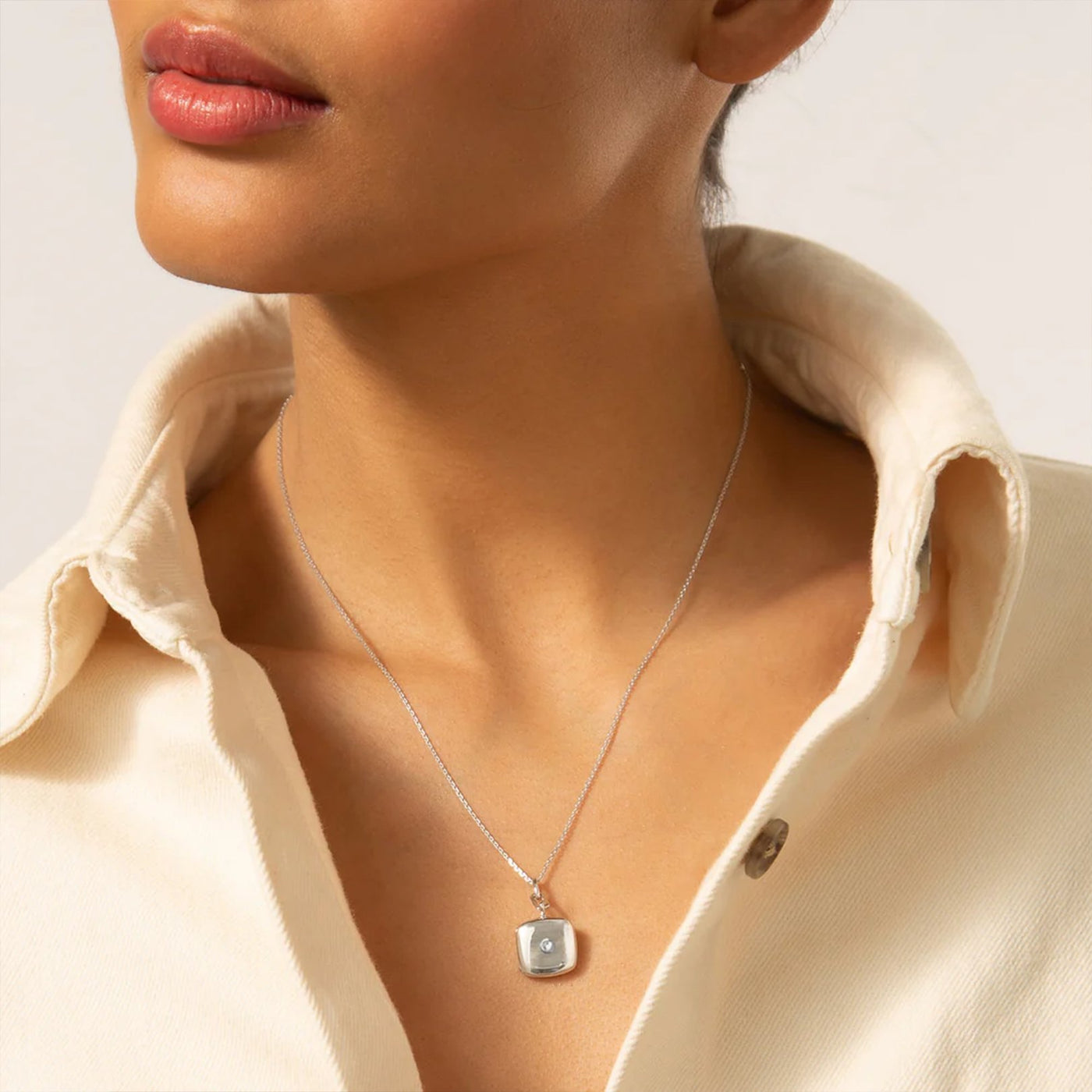 White Sapphire Cushion Locket Pendant Necklace