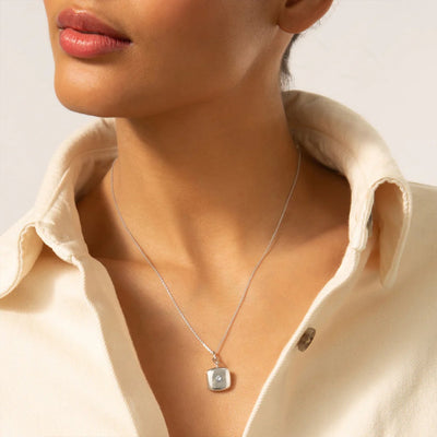White Sapphire Cushion Locket Pendant Necklace