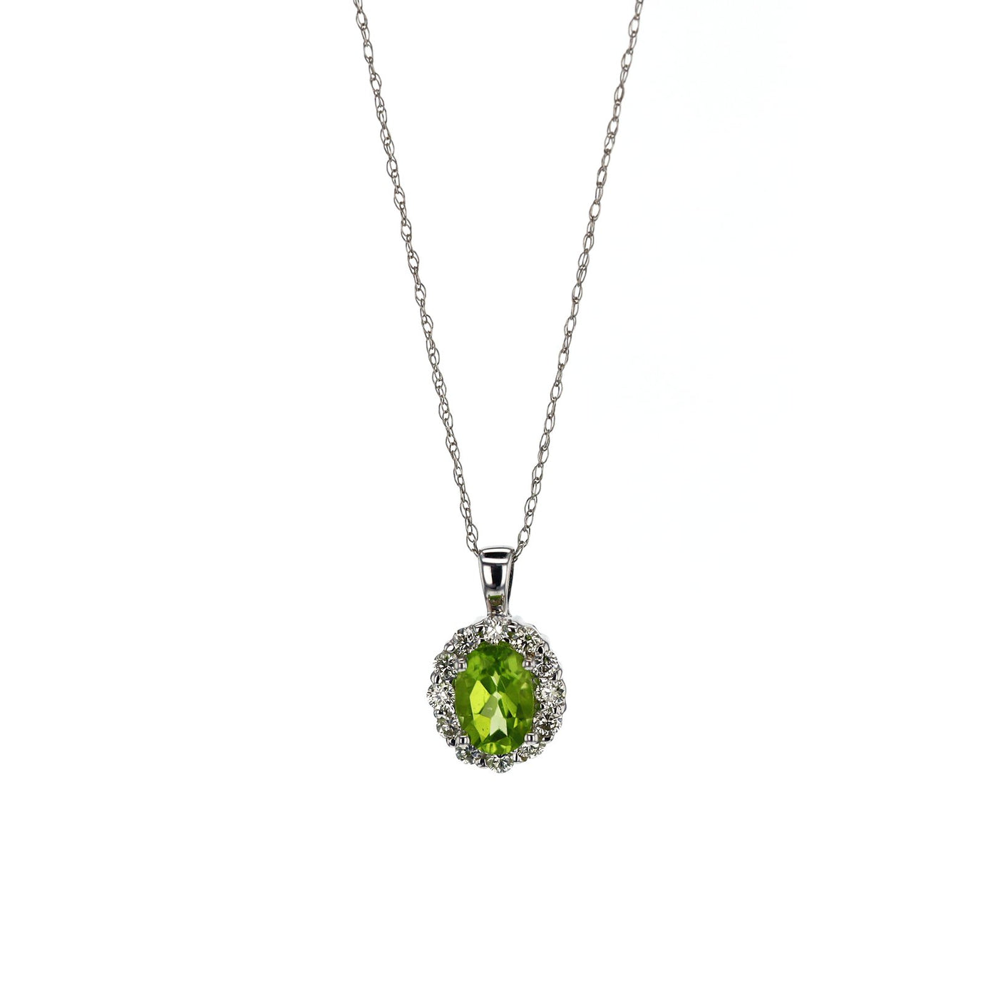 Peridot & Diamond Halo Pendant Necklace