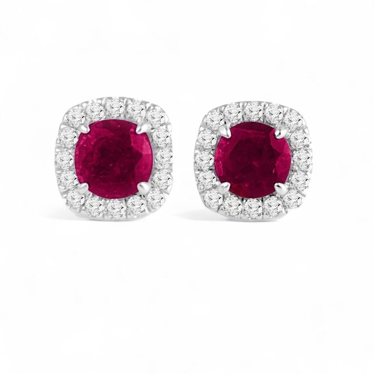 Ruby & Diamond Halo Stud Earrings