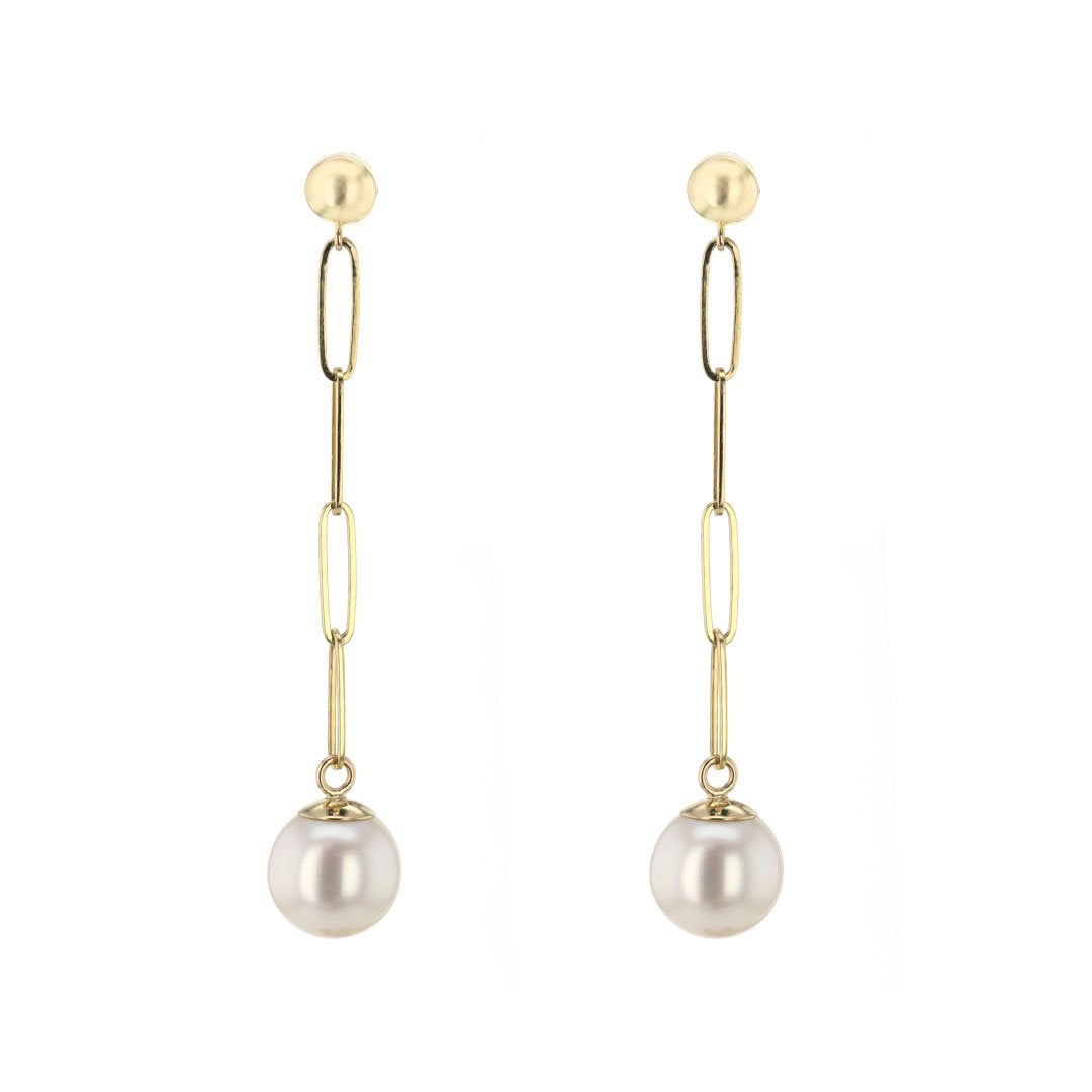 Pearl Paper Clip Link Drop Earrings