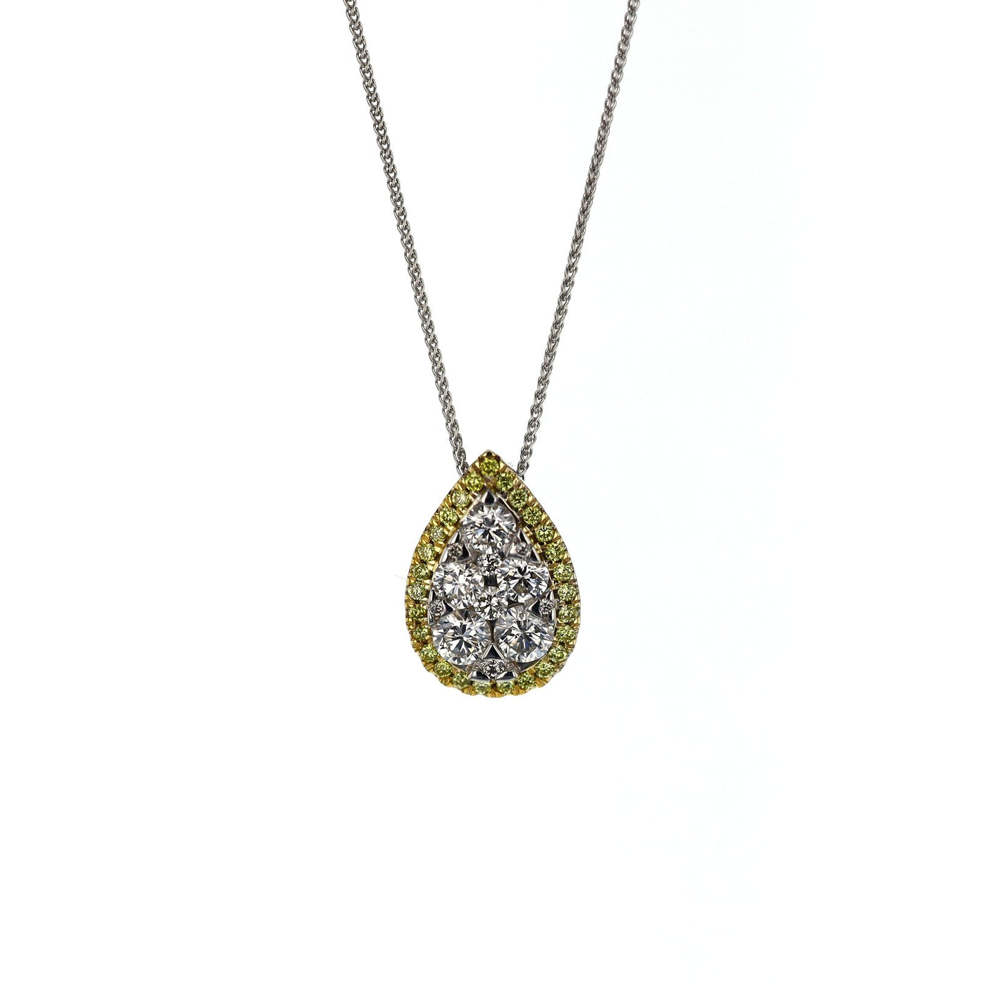 Yellow & White Diamond Pendant Necklace