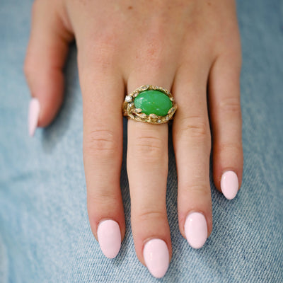 Green Cabochon Branch Style Ring