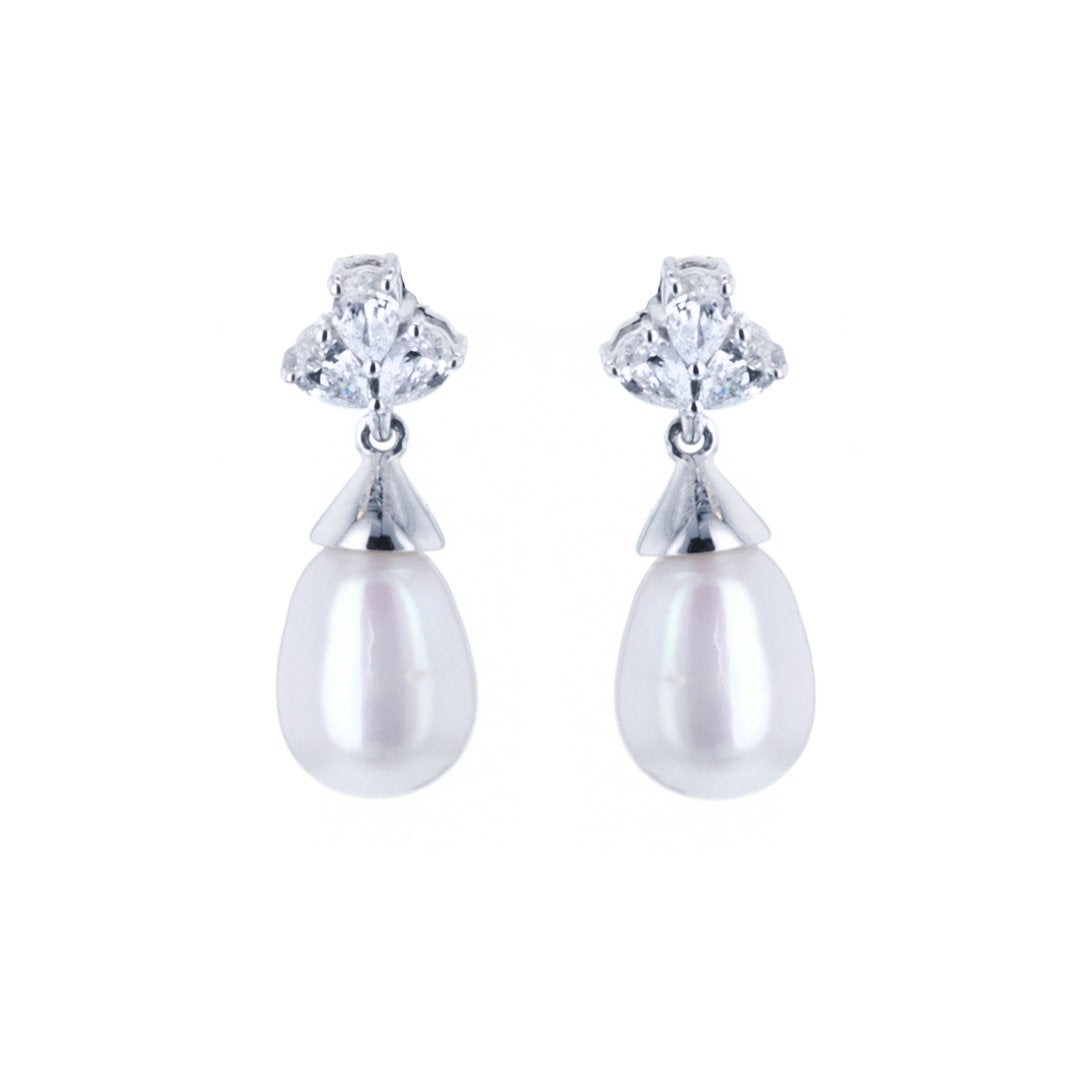 Pearl & Diamond Drop Earrings