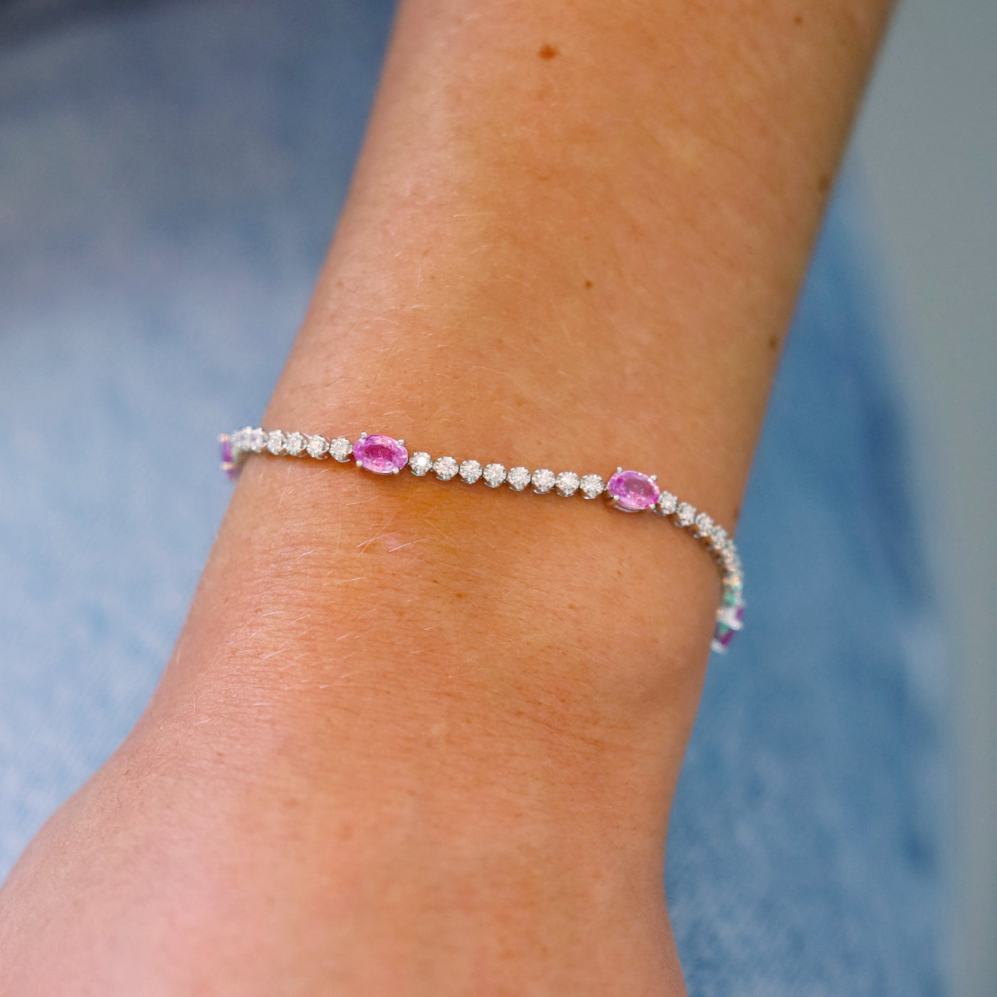 Pink Sapphire & Diamond Eternity Bracelet