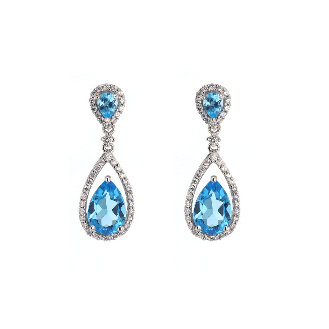Blue Topaz & Diamond Drop Earrings