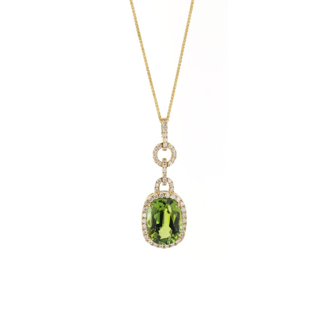 Oval Green Tourmaline & Diamond Halo Pendant Necklace