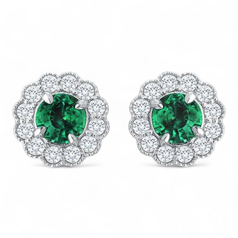 Emerald & Diamond Halo Earrings