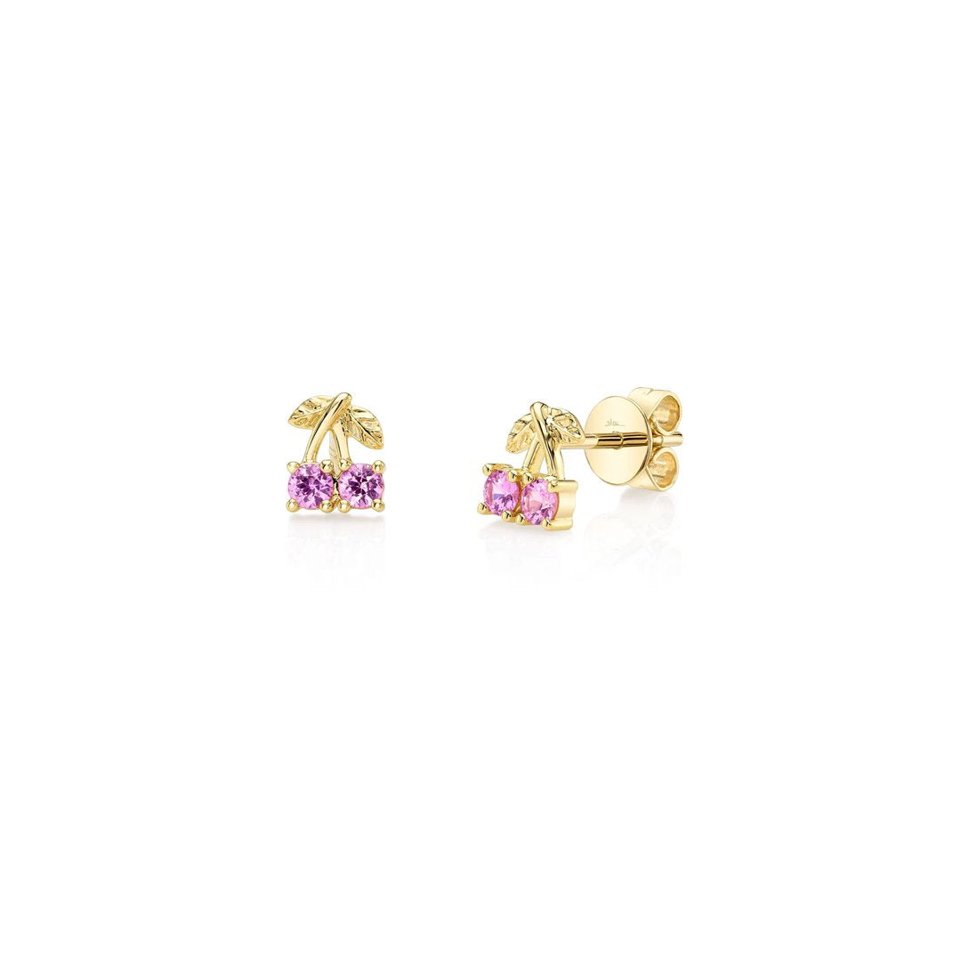 Pink Sapphire Cherry Stud Earrings