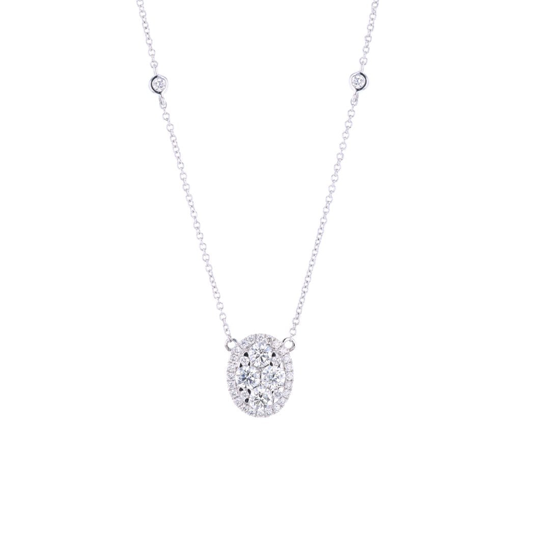 17+2" 0.67 ctw Diamond Oval Halo Cluster Necklace