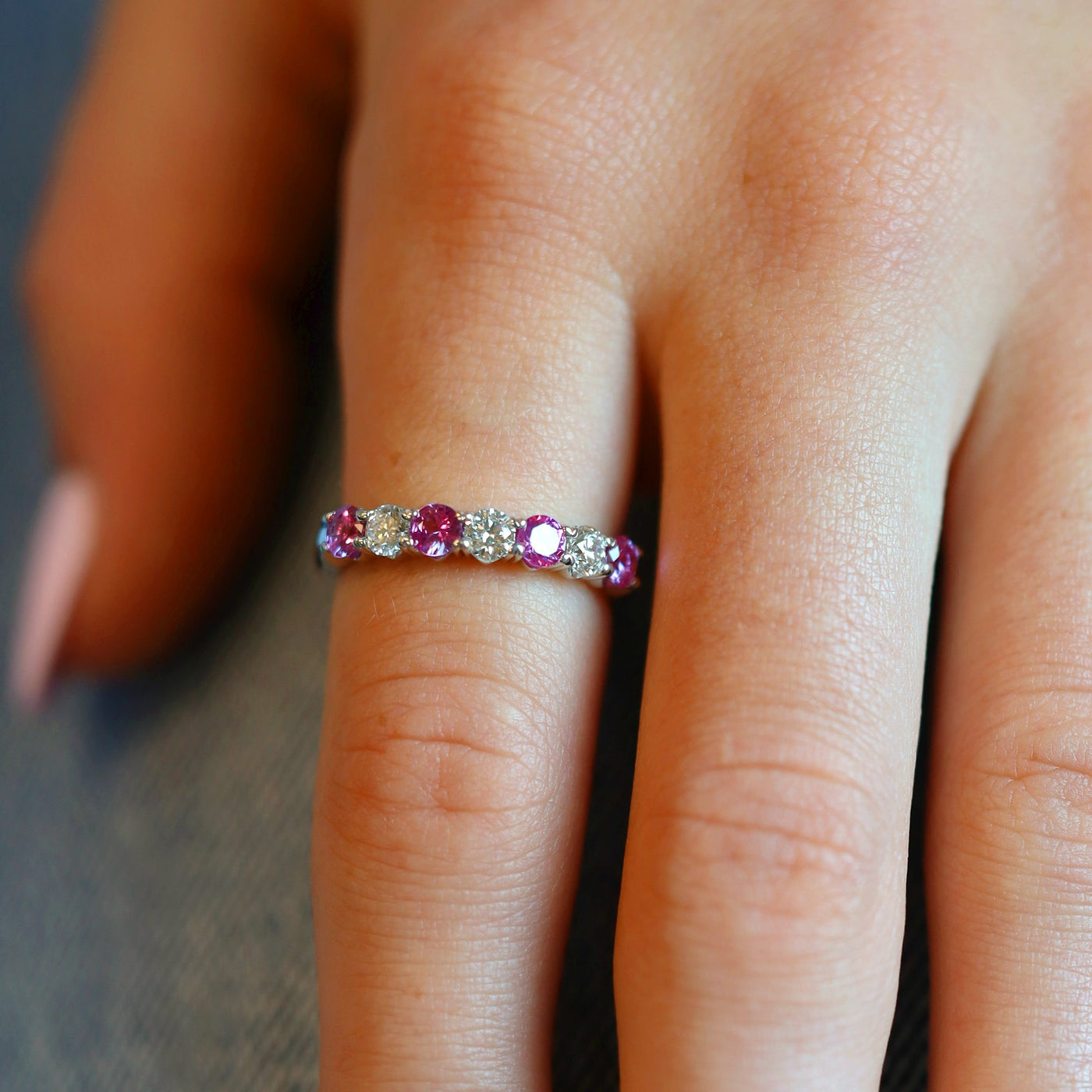 Pink Sapphire & Diamond Band