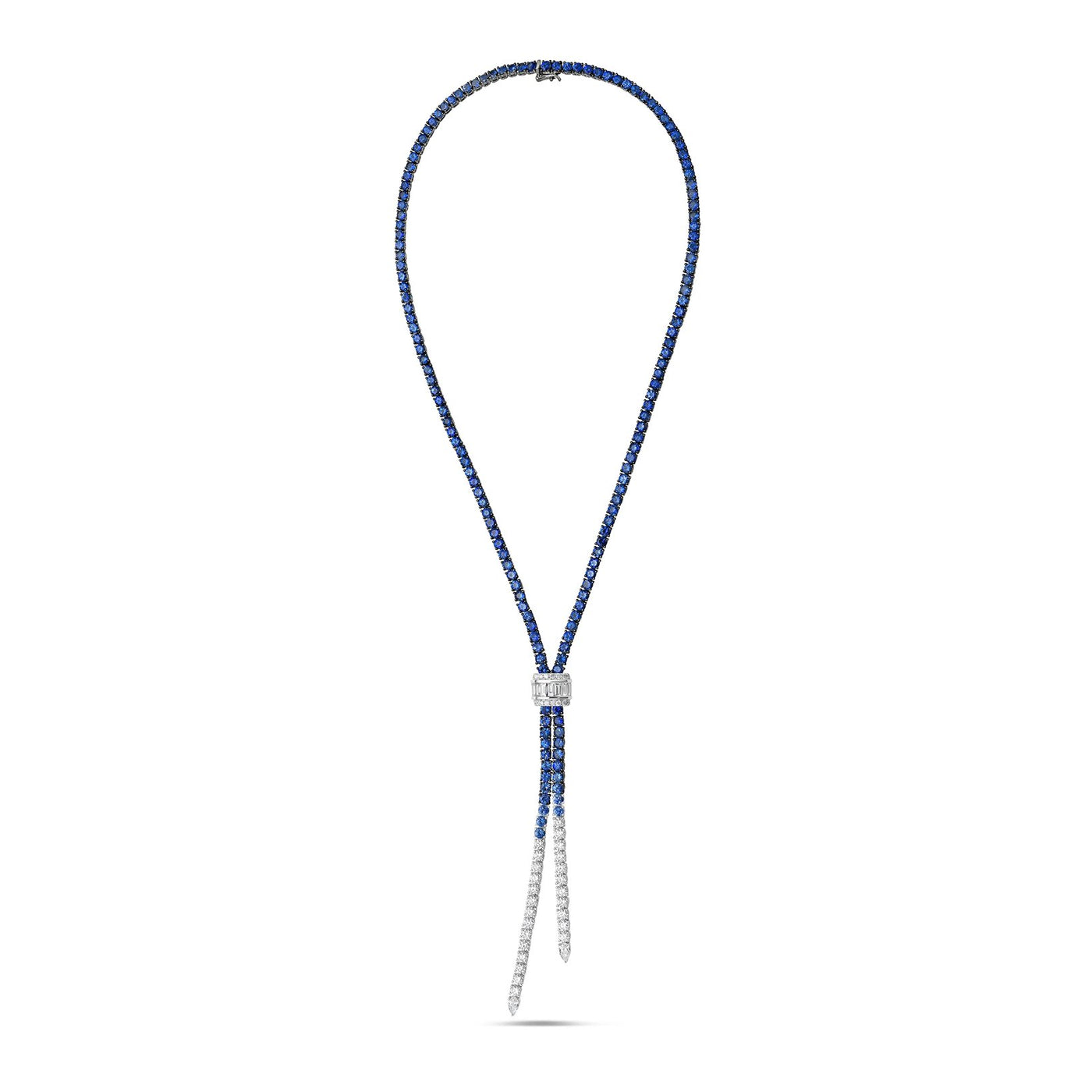 17" Blue Sapphire & Diamond Ombre Lariat Necklace