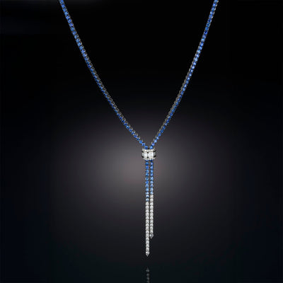 17" Blue Sapphire & Diamond Ombre Lariat Necklace