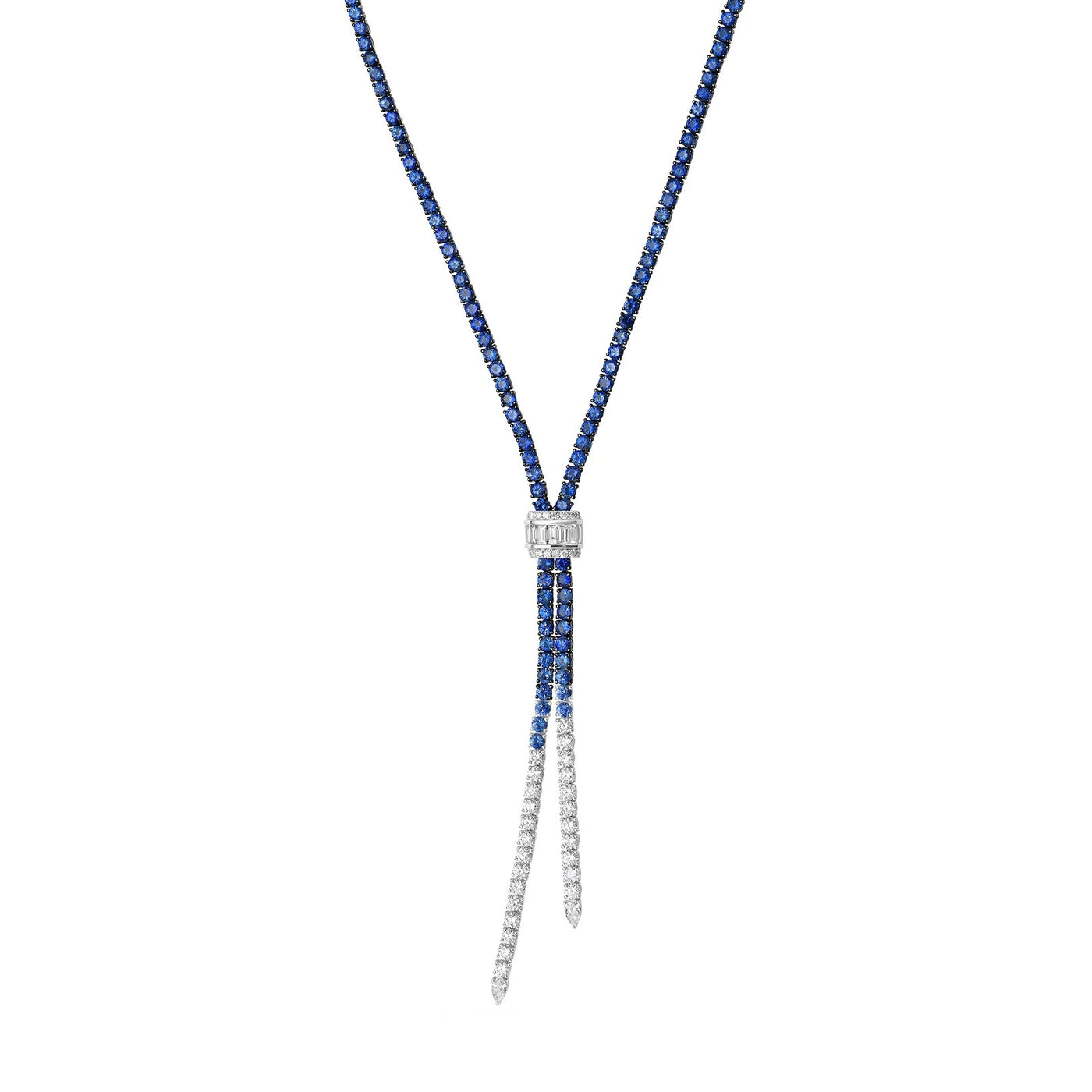 17" Blue Sapphire & Diamond Ombre Lariat Necklace