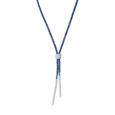 17" Blue Sapphire & Diamond Ombre Lariat Necklace