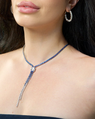 17" Blue Sapphire & Diamond Ombre Lariat Necklace