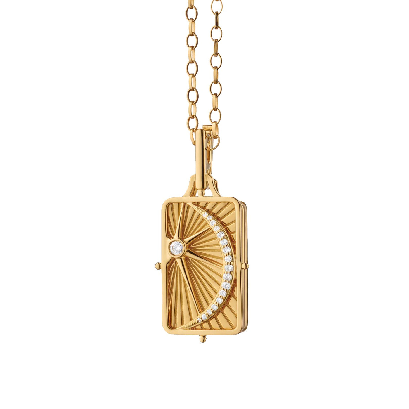 Diamond Sun, Moon & Stars Rectangular Frame Locket Necklace