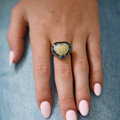 Blue Sapphire & Diamond Heart Ring