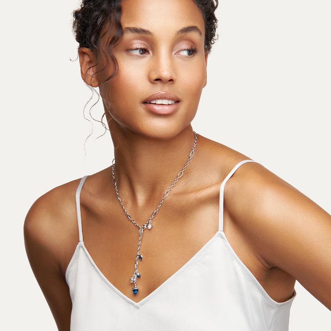 20" Blue Topaz, Moonstone & Diamond Necklace