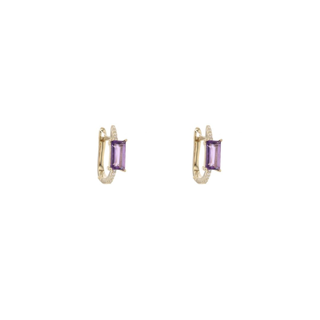 Amethyst & Diamond Huggie Earrings