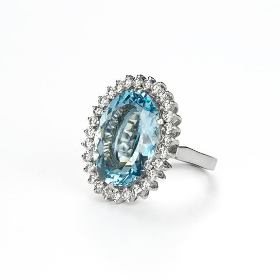 Aquamarine & Diamond Halo Ring
