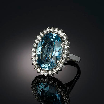 Aquamarine & Diamond Halo Ring